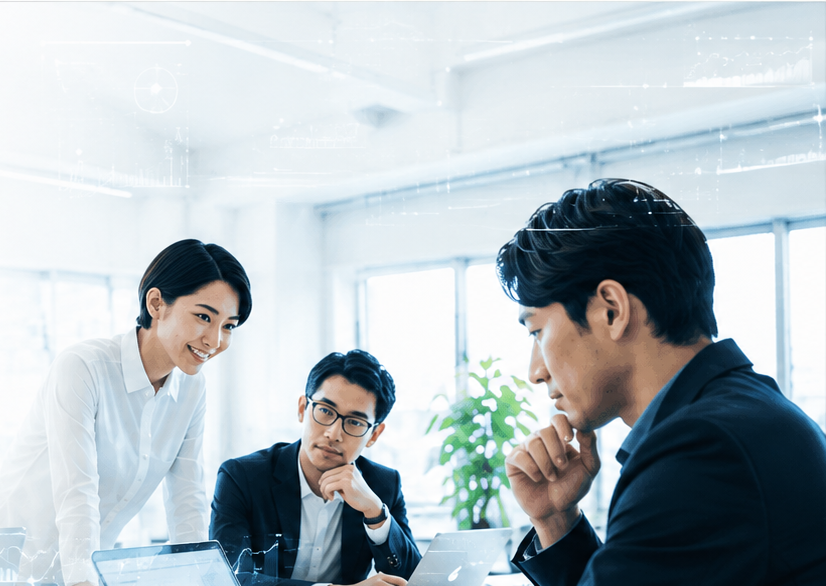 業務現場で打ち合わせをする中小企業の担当者